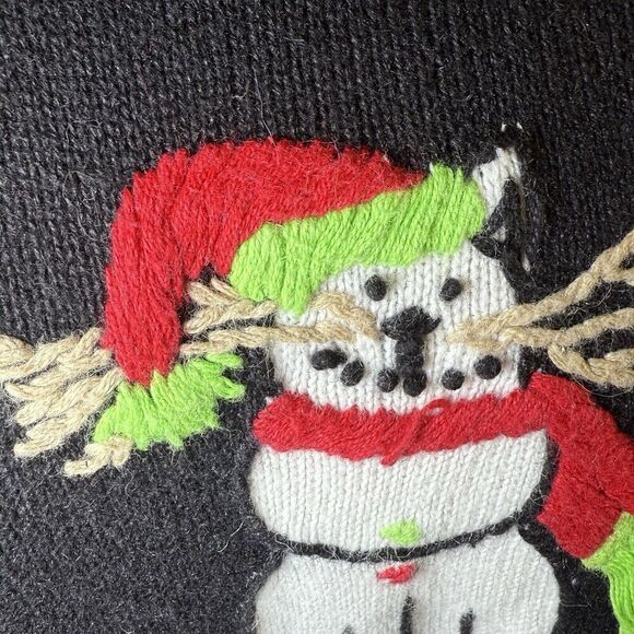 Quacker Factory SZ M Ugly Christmas Cat Snowman Sweater Scarf Embroidered Winter - Picture 6 of 13